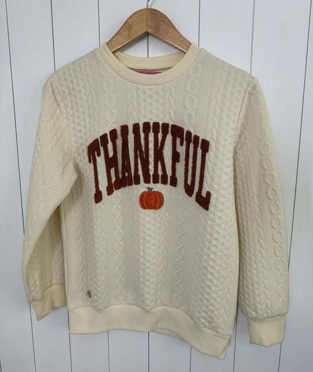 Simply Southern Thankful Crew Sweatshirt Size YL Cream Pumpkin